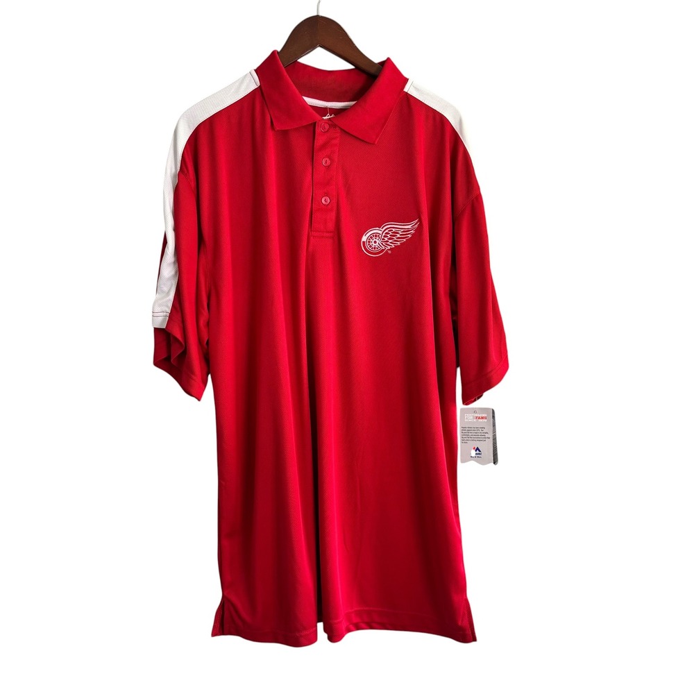 Majestic Detroit Red Wings NHL Polo Shirt Mens XLT Red Big & Tall New With Tags